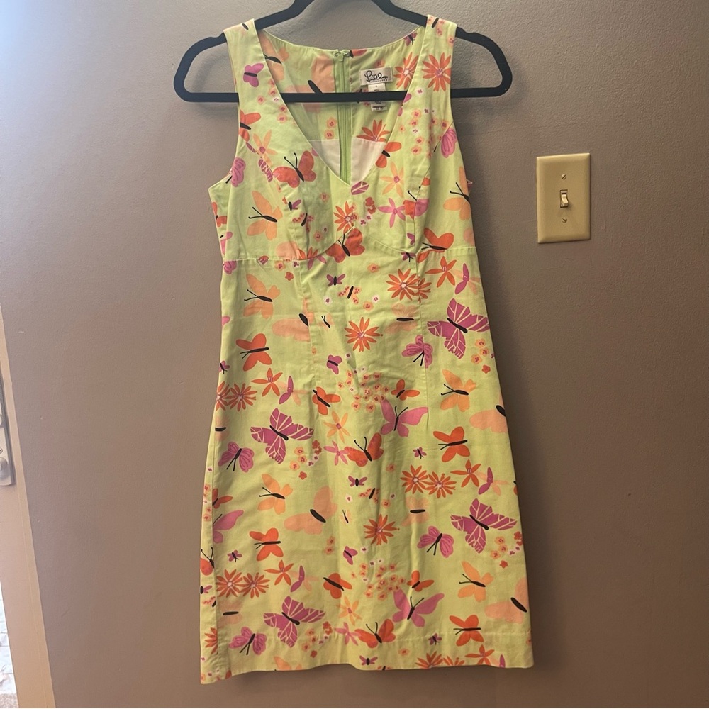 Vintage Lilly Pulitzer Vibrant Floral Butterfly Mini Dress - Green and Pink